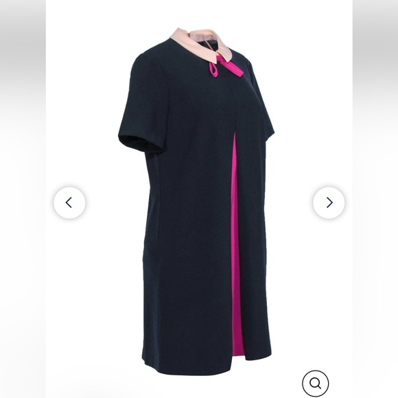 Ted baker NWOT navy pleated dress with bow collar - Picture 2 of 7
